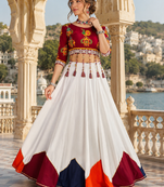 White Navratri Pure Rayon Cotton Lehenga Choli Garba Dandiya Traditional Outfit