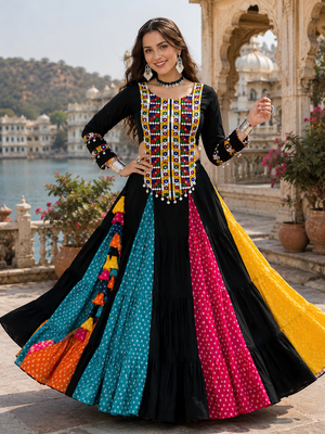 Multicolor Navratri Bandhani Mirror Work Lehenga Choli Set 3