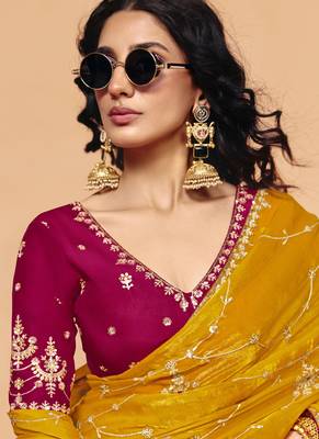 Mustard organza satin with sequince heavy embroidery work designer saree 2