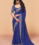 Navy blue satin with sequince heavy embroidery work designer saree