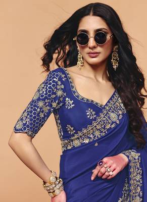 Navy blue satin with sequince heavy embroidery work designer saree 2