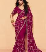 Magenta frandy fabric with sequince heavy embroidery work designer saree