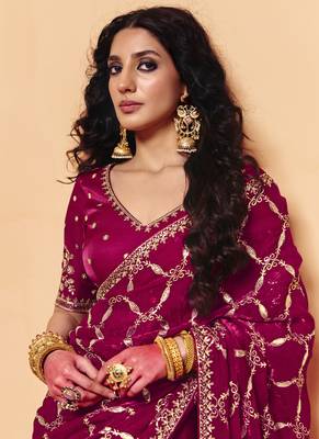 Magenta frandy fabric with sequince heavy embroidery work designer saree 2