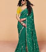 Green satin silk with sequince heavy embroidery work designer saree