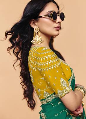 Green satin silk with sequince heavy embroidery work designer saree 2