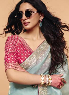 Light sky blue organza with sequince heavy embroidery work designer saree 2