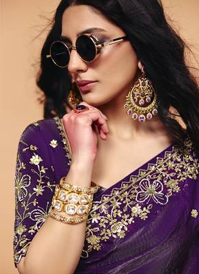Dark purple organza crush with sequince heavy embroidery work designer saree 2