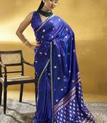 Navy blue  purple pure satin handloom weaving festival wear saree