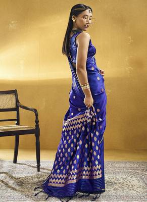 Navy blue  purple pure satin handloom weaving festival wear saree 2