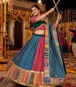 Multicolor Designer Muslin Cotton Printed Lehenga Choli Set with Mirror Work Dupatta