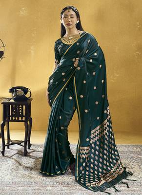 Rama green pure satin handloom weaving festival wear saree 1