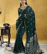 Rama green pure satin handloom weaving festival wear saree