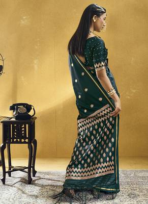 Rama green pure satin handloom weaving festival wear saree 2