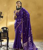 Dark purple pure satin handloom weaving festival wear saree