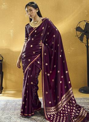 Wine  purple pure satin handloom weaving festival wear saree 1
