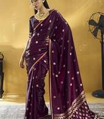 Wine  purple pure satin handloom weaving festival wear saree