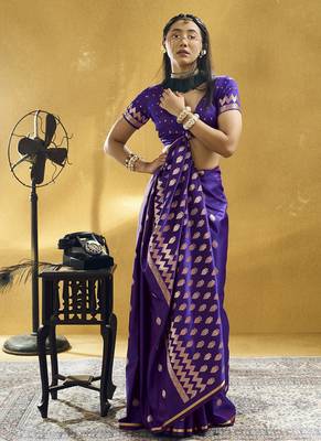 Dark purple pure satin handloom weaving festival wear saree 2