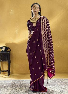 Wine  purple pure satin handloom weaving festival wear saree 2