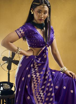 Dark purple pure satin handloom weaving festival wear saree 3