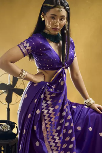 Dark purple pure satin handloom weaving festival wear saree