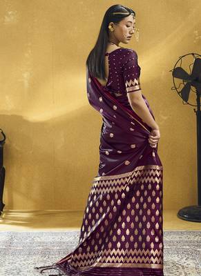 Wine  purple pure satin handloom weaving festival wear saree 3