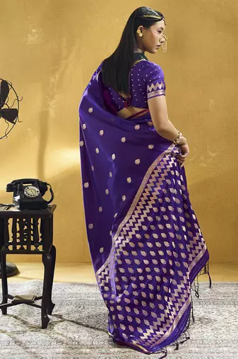 Dark purple pure satin handloom weaving festival wear saree