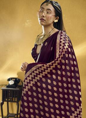 Wine  purple pure satin handloom weaving festival wear saree 4
