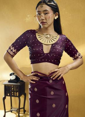 Wine  purple pure satin handloom weaving festival wear saree 5