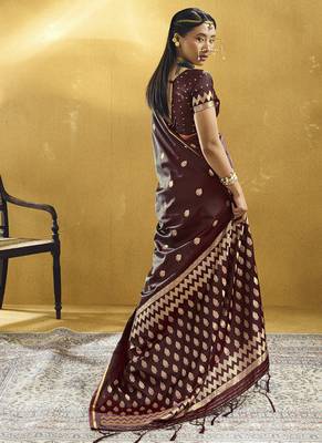 Dark maroon pure satin handloom weaving festival wear saree 1