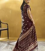 Dark maroon pure satin handloom weaving festival wear saree