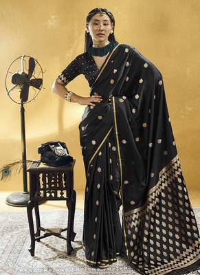 Black  purple pure satin handloom weaving festival wear saree 1