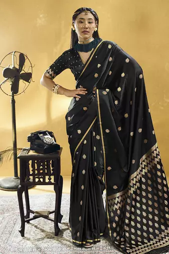 Black  purple pure satin handloom weaving festival wear saree