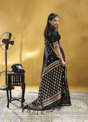Black  purple pure satin handloom weaving festival wear saree 2