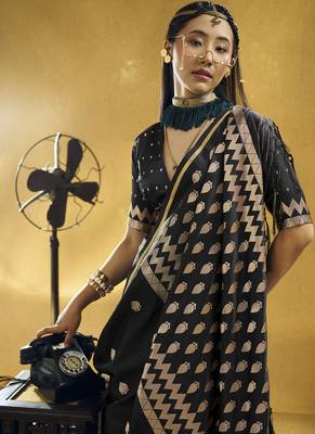 Black  purple pure satin handloom weaving festival wear saree 3