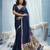 Navy blue munga silk blend handloom saree & contrast weaving border with tissue pallu