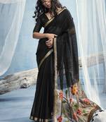 Black munga silk blend handloom saree & contrast weaving border with tissue pallu