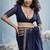 Navy blue munga silk blend handloom saree & contrast weaving border with tissue pallu