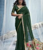 Rama green munga silk blend handloom saree & contrast weaving border with tissue pallu