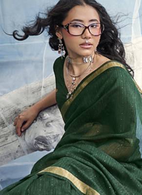 Rama green munga silk blend handloom saree & contrast weaving border with tissue pallu 4