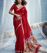 Red munga silk blend handloom saree & contrast weaving border with tissue pallu