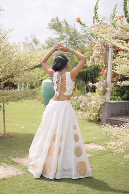 White Navratri special Roman SilkBlend Gota Work Lehenga Choli Set 4