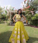 Parrot green Navratri special Roman SilkBlend Gota Work Lehenga Choli Set