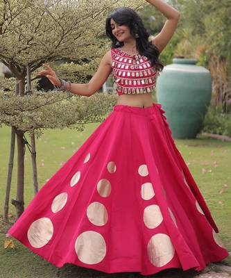 Pink Navratri special Roman SilkBlend Gota Work Lehenga Choli Set 1