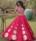 Pink Navratri special Roman SilkBlend Gota Work Lehenga Choli Set