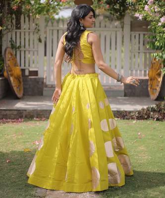 Parrot green Navratri special Roman SilkBlend Gota Work Lehenga Choli Set 4