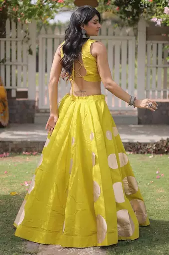 Parrot green Navratri special Roman SilkBlend Gota Work Lehenga Choli Set