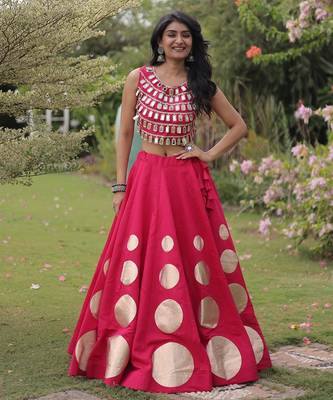 Pink Navratri special Roman SilkBlend Gota Work Lehenga Choli Set 2