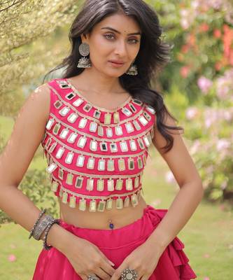Pink Navratri special Roman SilkBlend Gota Work Lehenga Choli Set 3