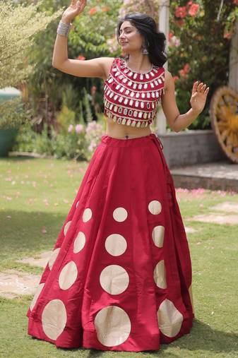 Maroon Navratri special Roman SilkBlend Gota Work Lehenga Choli Set