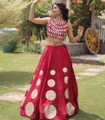 Maroon Navratri special Roman SilkBlend Gota Work Lehenga Choli Set